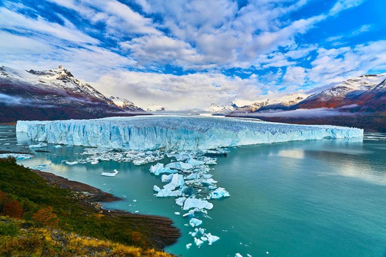 Glacier cliffs meeting turquoise water in Patagonia